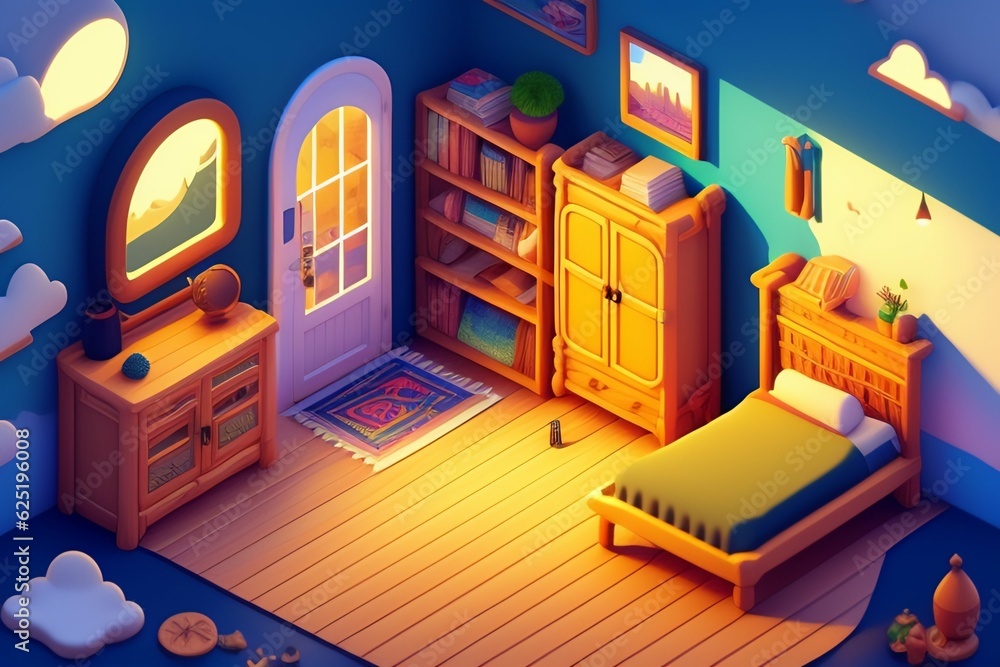 interior of a room Isometric cozy messy bedroom inspired by Studio ...