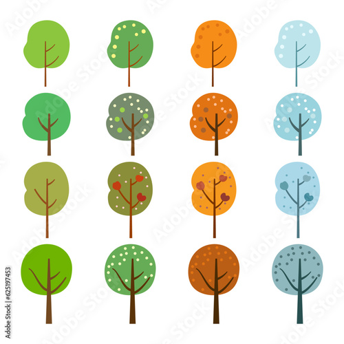 set of four seasons tree flat forest illustrate nature or healthy lifestyle topics. plants isolated leaves eco