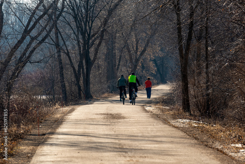 People Enjoying The Fox River Trail Near De Pere, Wisconsin, In Mid-February