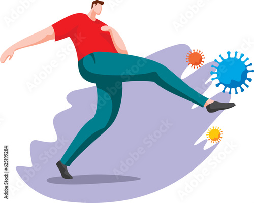 Man kicks the virus. 