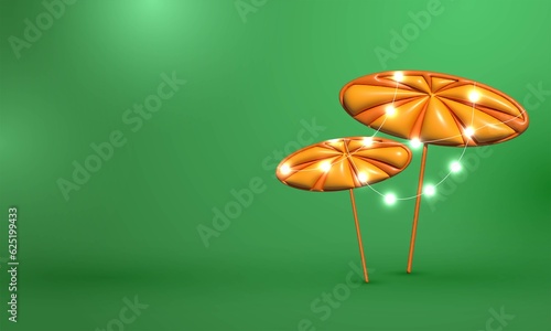3D Vector Render of beautiful Olakkuda ( Palm leaf umbrella) for the south indian festival celebration Happy Onam. photo