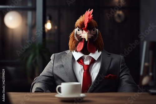 Dapper Chicken in Formal Business Attire, Conquering the Office, generative AI