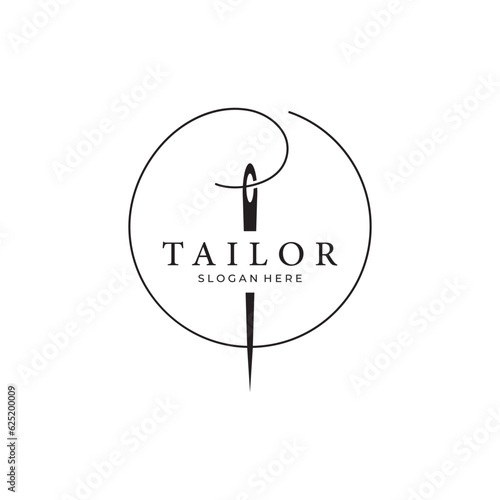 Tailor logo template design with needle and thread concept.Logo for tailor,clothing,boutique. photo