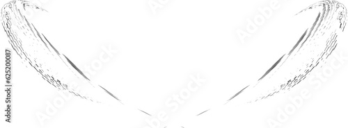 Sketchy halftone lined frame in the form of a bend of the heart or flapping wings, half rings. Effervescent, bubbling fragments. For weddings, celebrations. Vector.