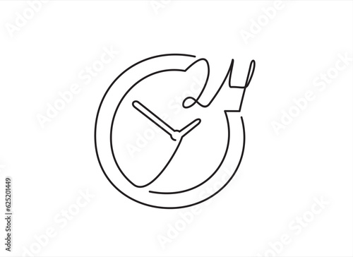 Continuous one line drawing of Twenty four hour, 24 hours cyclic sign, Opened order execution or delivery, All day business and service, Vector design illustration