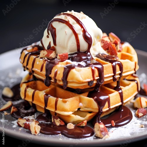waffles with ice cream and chocolate, Generative AI, Generativ, KI