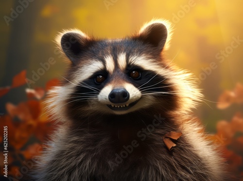 Funny Raccoon Portrait, A Beautiful and Cute Young Mammal in its Natural Habitat, Generative AI