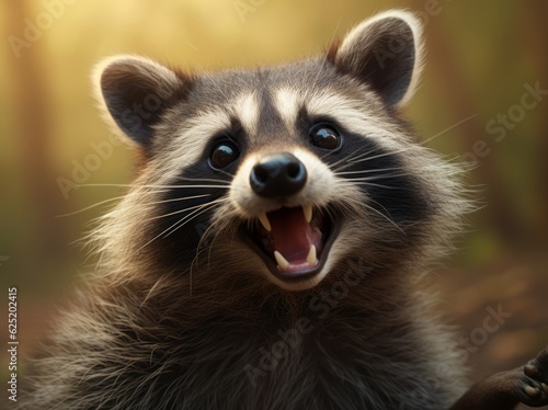 Funny Raccoon Portrait, A Beautiful and Cute Young Mammal in its Natural Habitat, Generative AI © Phanida