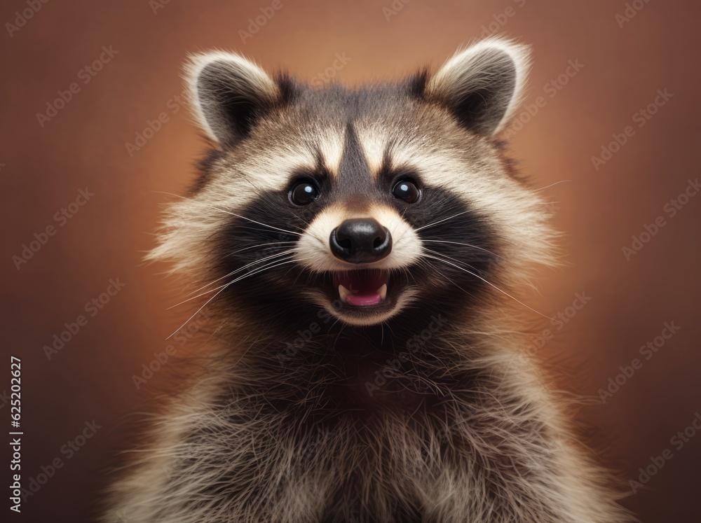 Funny Raccoon Portrait, A Beautiful and Cute Young Mammal in its Natural Habitat, Generative AI