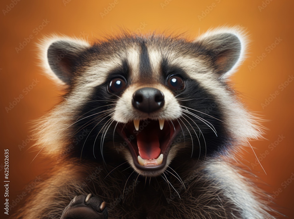 Obraz premium Funny Raccoon Portrait, A Beautiful and Cute Young Mammal in its Natural Habitat, Generative AI