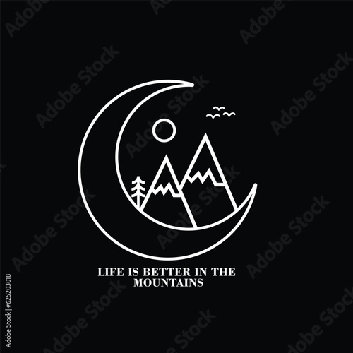 Mountain and Camping Life illustration, outdoor adventure , Vector graphic for t shirt and other uses.