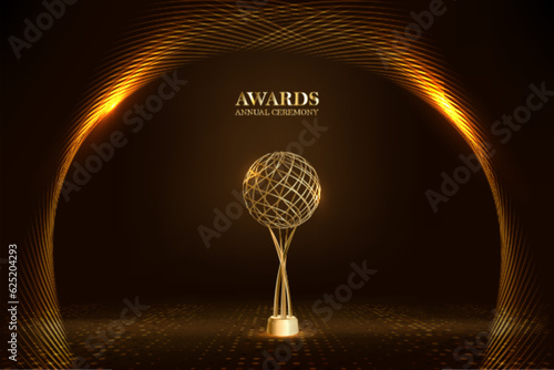 Golden black background of the award. Stunning luxury graphics. Shining wavy lines.