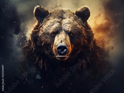Ursus Portrait, A Majestic Illustration of a Dangerous Grizzly Bear, Generative AI