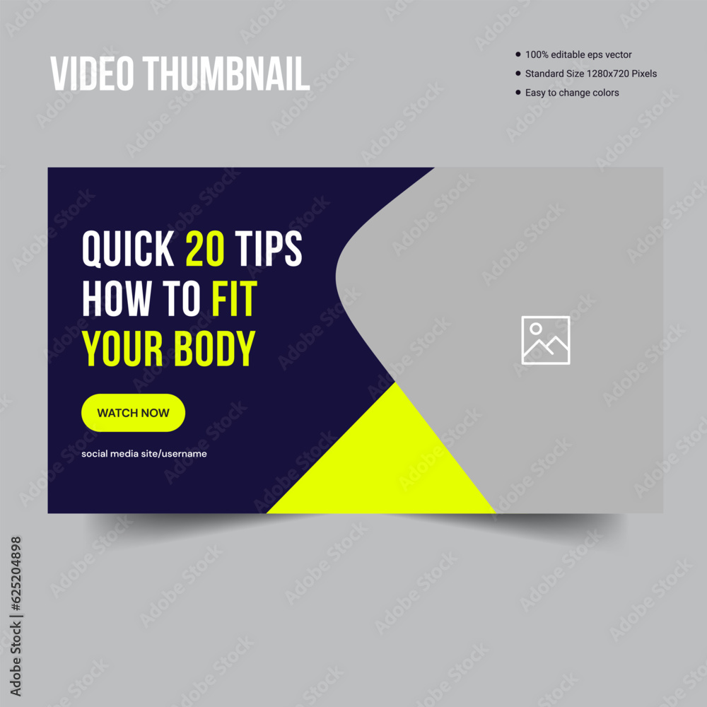 Professinal fitness training youtube thumbnail design template, fully customizable vector eps 10 file Professinal fitness training youtube thumbnail design template, fully customizable vector eps 10 file
