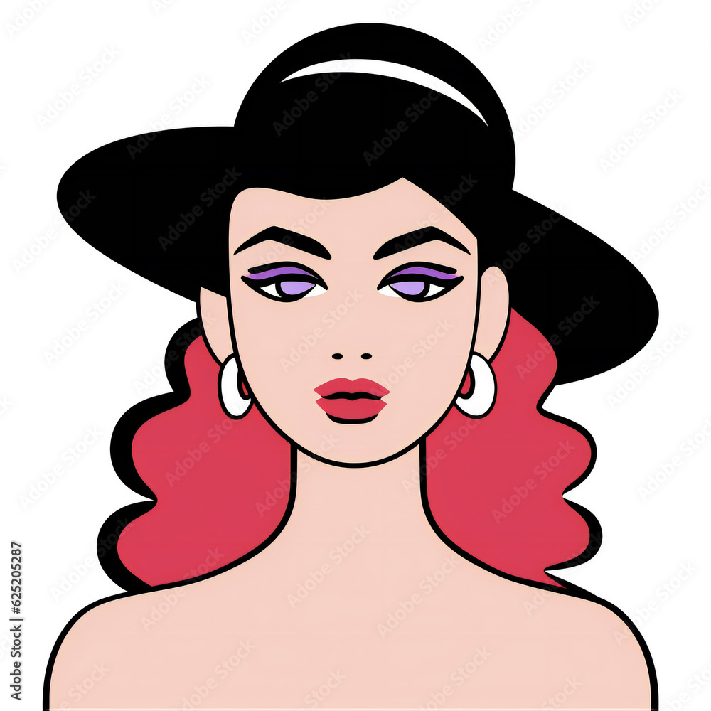 Bold Line Quirky Woman Avatar with hat on white background Bold Line Quirky Woman Avatar with hat on white background