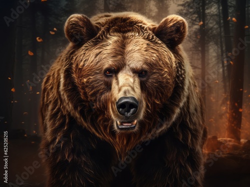 Ursus Portrait, A Majestic Illustration of a Dangerous Grizzly Bear, Generative AI