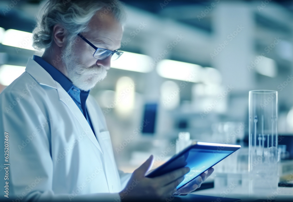 Senior male research scientist is using a tablet computer Senior male research scientist is using a tablet computer