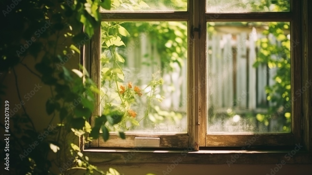 Interior Shot of Window Frame during Spring Time Sunny Day generative AI. Interior Shot of Window Frame during Spring Time Sunny Day generative AI.