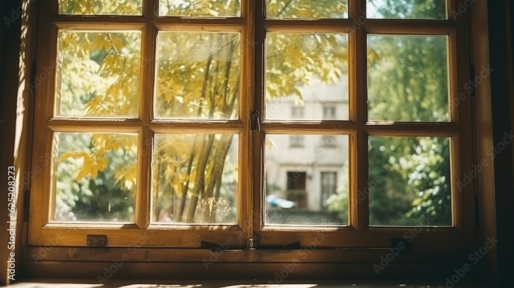 Interior Shot of Window Frame during Spring Time Sunny Day generative AI. Interior Shot of Window Frame during Spring Time Sunny Day generative AI.
