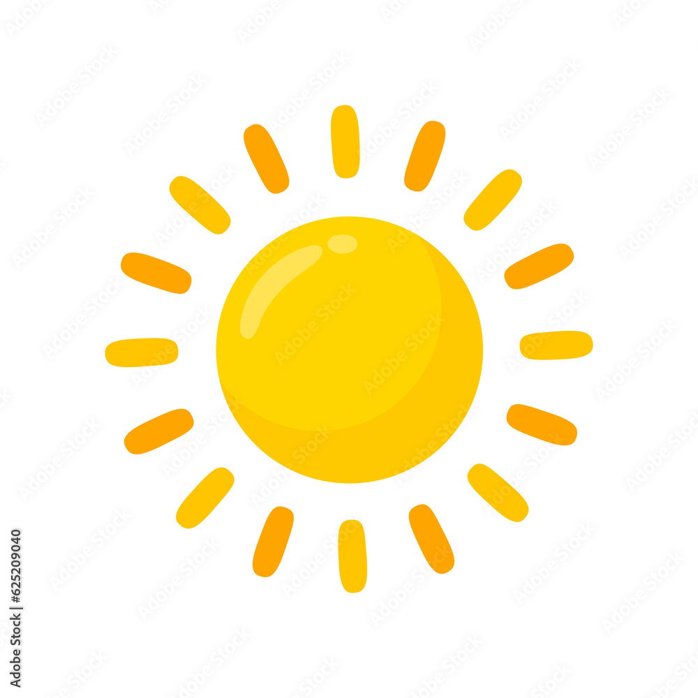 yellow sun icon Simple cartoon style design. The rays of the sun in summer