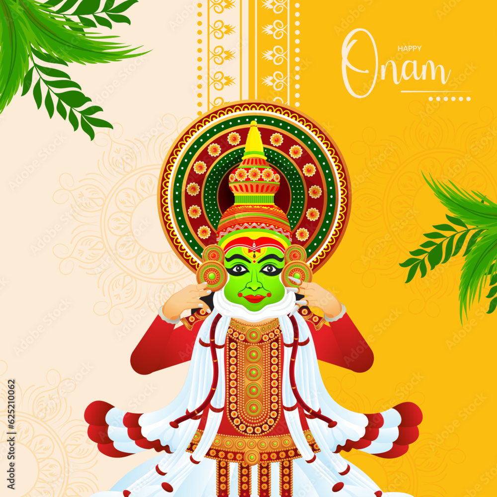 Vector Illustration of Kathakali Dancer on a indian traditional background vector illustration.