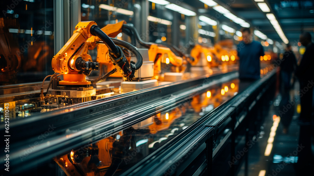 Naklejka premium Automated Production in Advanced Manufacturing Plant. Generative AI.