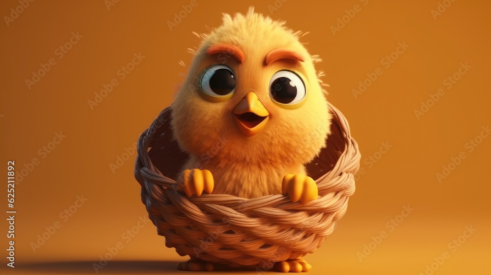 basket with cute little chick in cartoon style. Created with Generative AI. basket with cute little chick in cartoon style. Created with Generative AI.