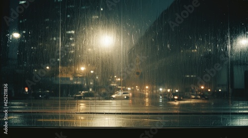 View of a Glass Window from Inside with Rainy City Outside generative AI. © Ecleposs