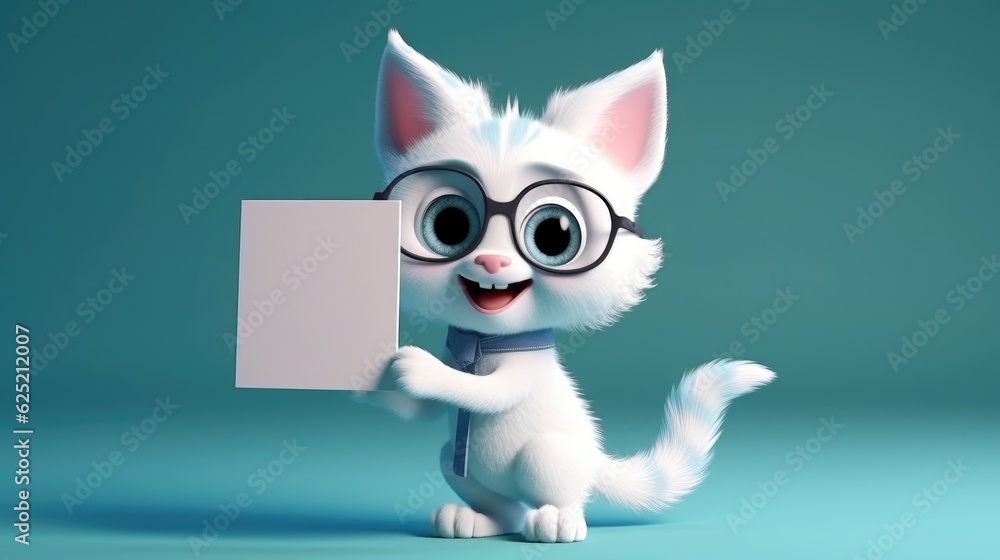 Cute Cartoon Cat Holding a Blank Sign. Created with Generative AI. Cute Cartoon Cat Holding a Blank Sign. Created with Generative AI.