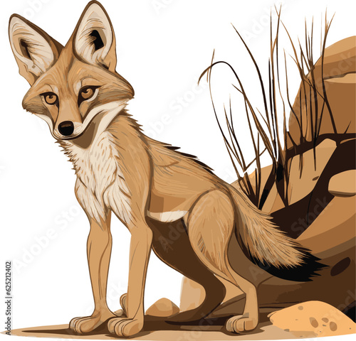 Hand drawn cartoon coyote on a desert background