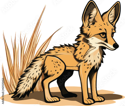 Hand drawn cartoon coyote on a desert background