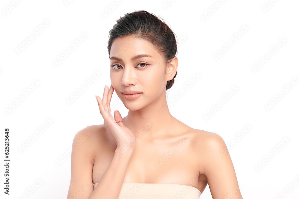 Beautiful young asian woman with clean fresh skin on white background, Face care, Facial treatment, Cosmetology, beauty and spa, Asian women portrait. Beautiful young asian woman with clean fresh skin on white background, Face care, Facial treatment, Cosmetology, beauty and spa, Asian women portrait.