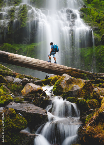 Hiker at an Oregon Waterfall 