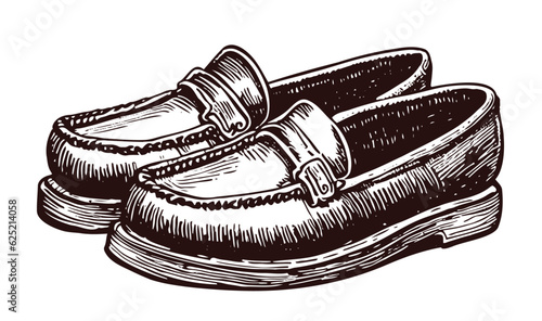 pair of loafers shoes vintage sketch
