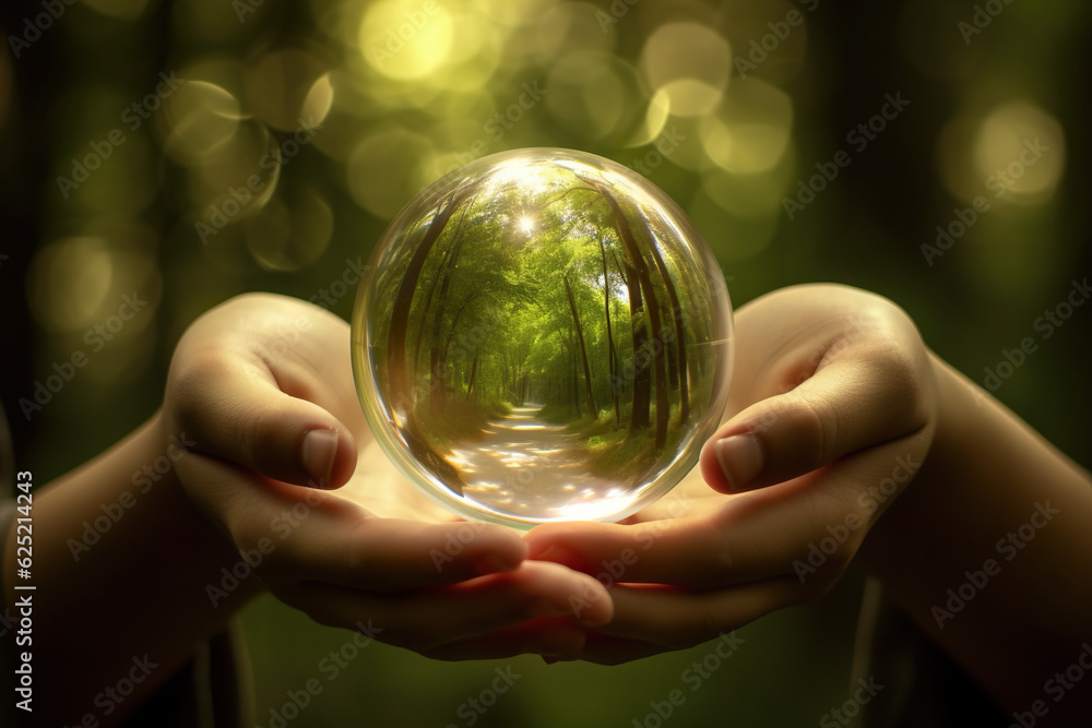 A person holding a crystal ball in their hands. Generative AI.