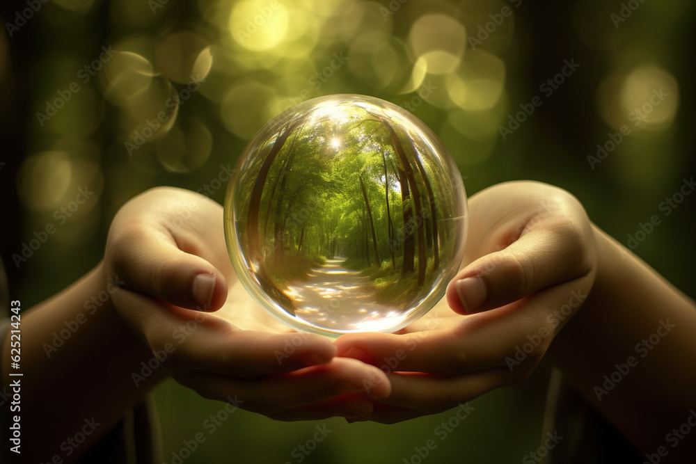 Fototapeta premium A person holding a crystal ball in their hands. Generative AI.