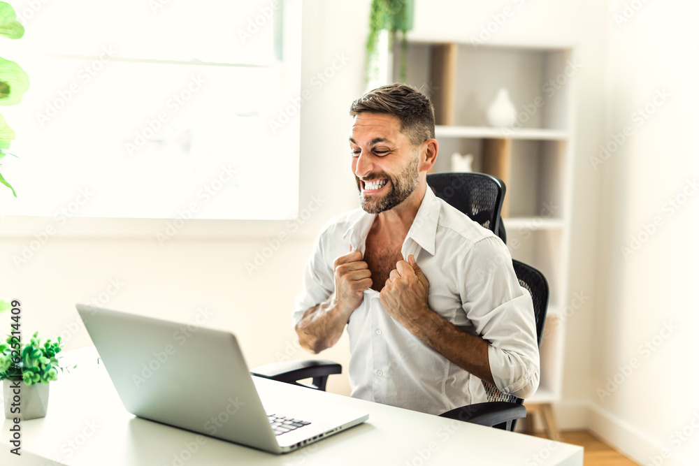 Obraz premium Mature business man using laptop computer in office.