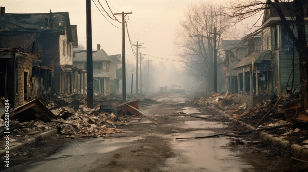 Burned City Street with No Life in Apocalyptic Scene generative AI. Burned City Street with No Life in Apocalyptic Scene generative AI.