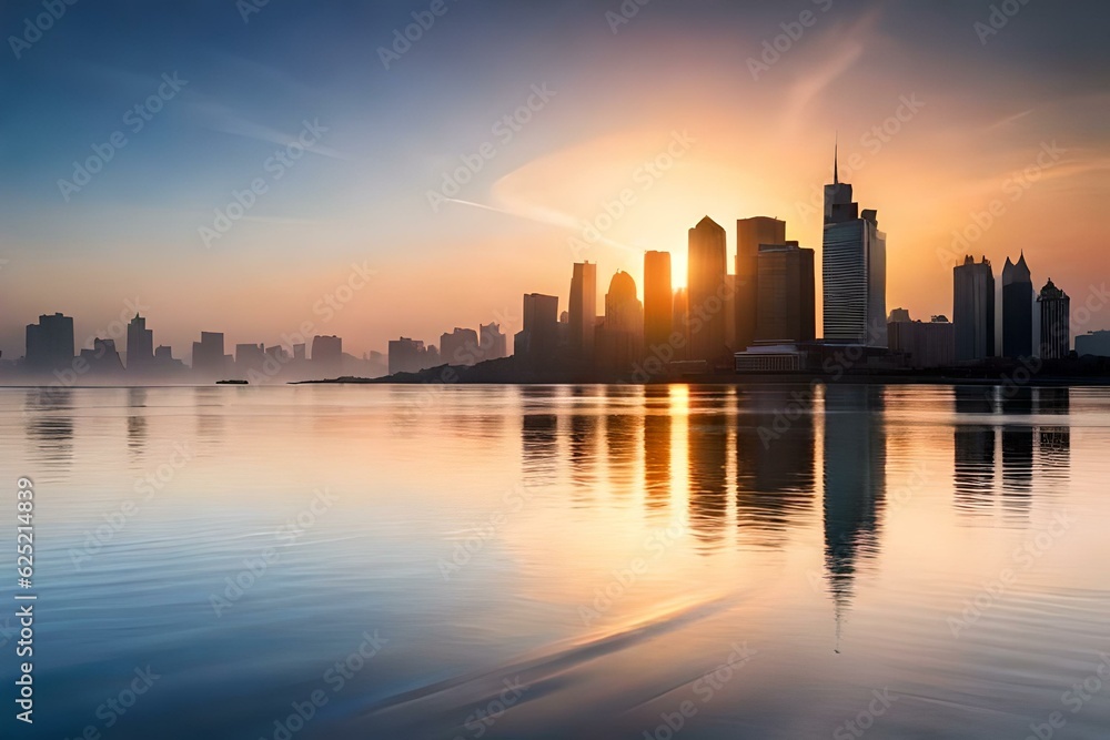 sunrise over the city generated  by AI technology