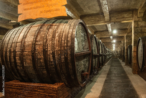 barrels in a wine cellar in Armenia