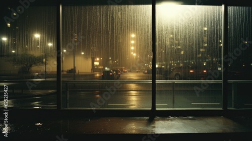 Rainy City View through Glass Window on 35mm Film generative AI