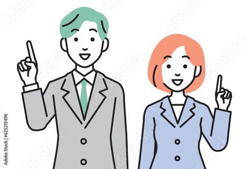 指差しで説明をするビジネスパーソン　男女
Business person explaining by pointing, men and women