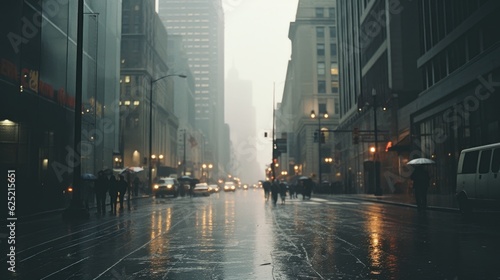 Rainy City View through Glass Window on 35mm Film generative AI © Ecleposs