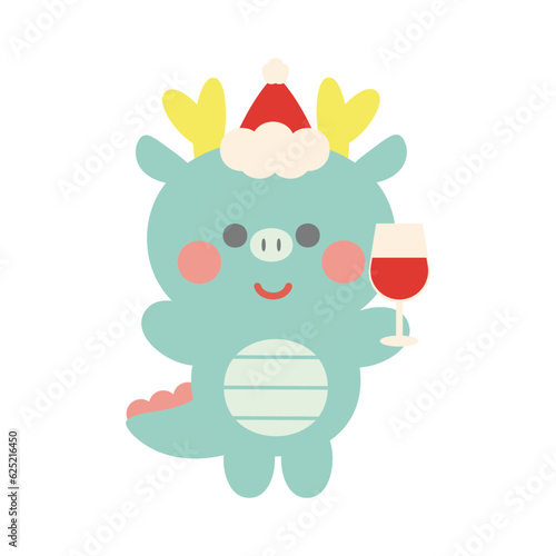 サンタの帽子を被ってワイングラスを持っている辰（龍）