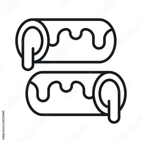 A small, soft, log shaped pastry filled with chocolate, modern flat eclair icon