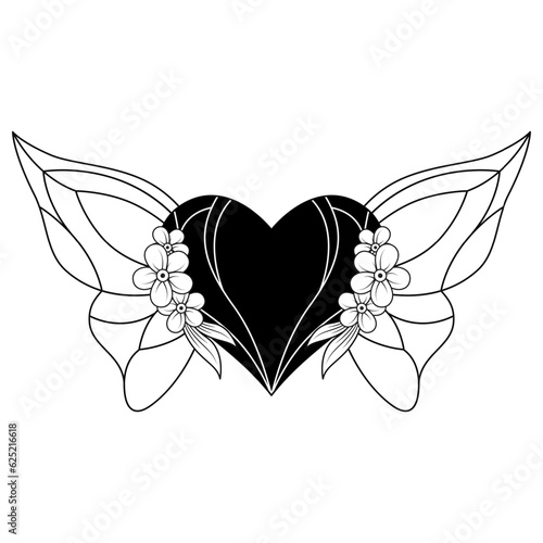 monochrome floral butterfly heart logo design