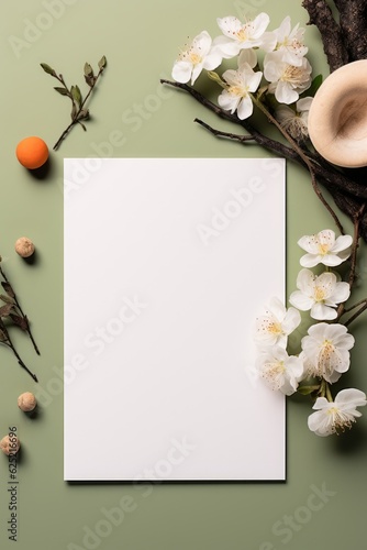 Green Paper Mockup with White Flowers © lucas