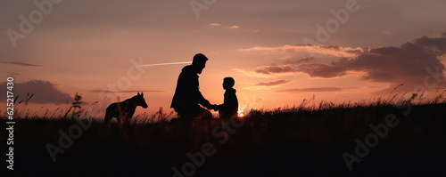 Obraz na płótnie family looking for the cross on autumn sunrise background ,concept  : worship  a