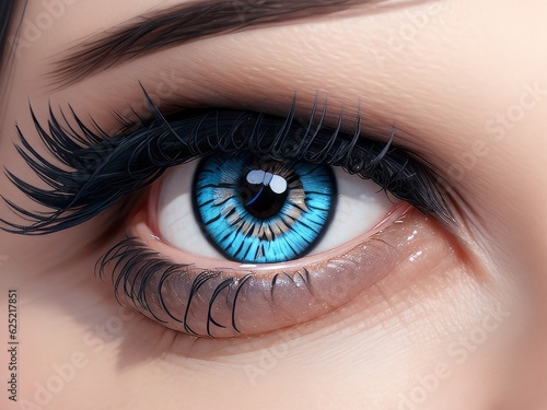 ojo azul femenino con pestañas largas