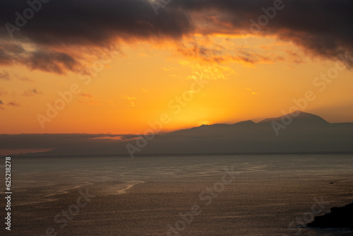 Spectacular sunset from Puerto Rico  Gran Canaria  with Teide as a witness  Tenerife  Spain